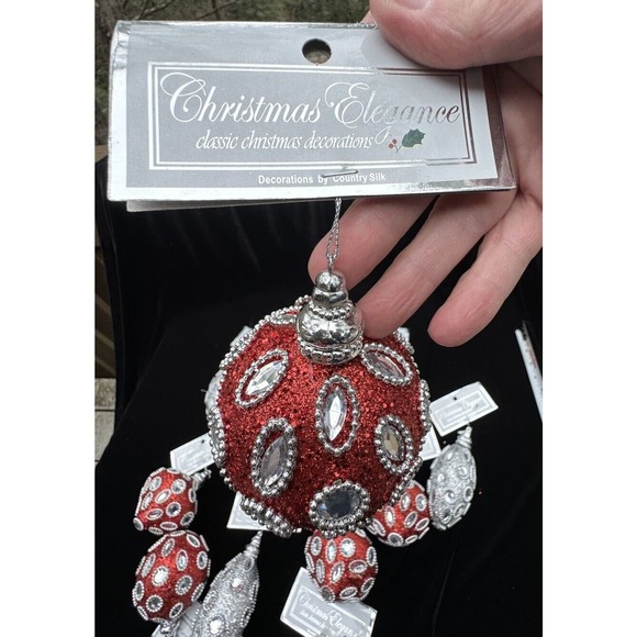 Everything Christmas, Decorations by Country Silk Red & Silver Lot Of 12 New! - Picture 9 of 12